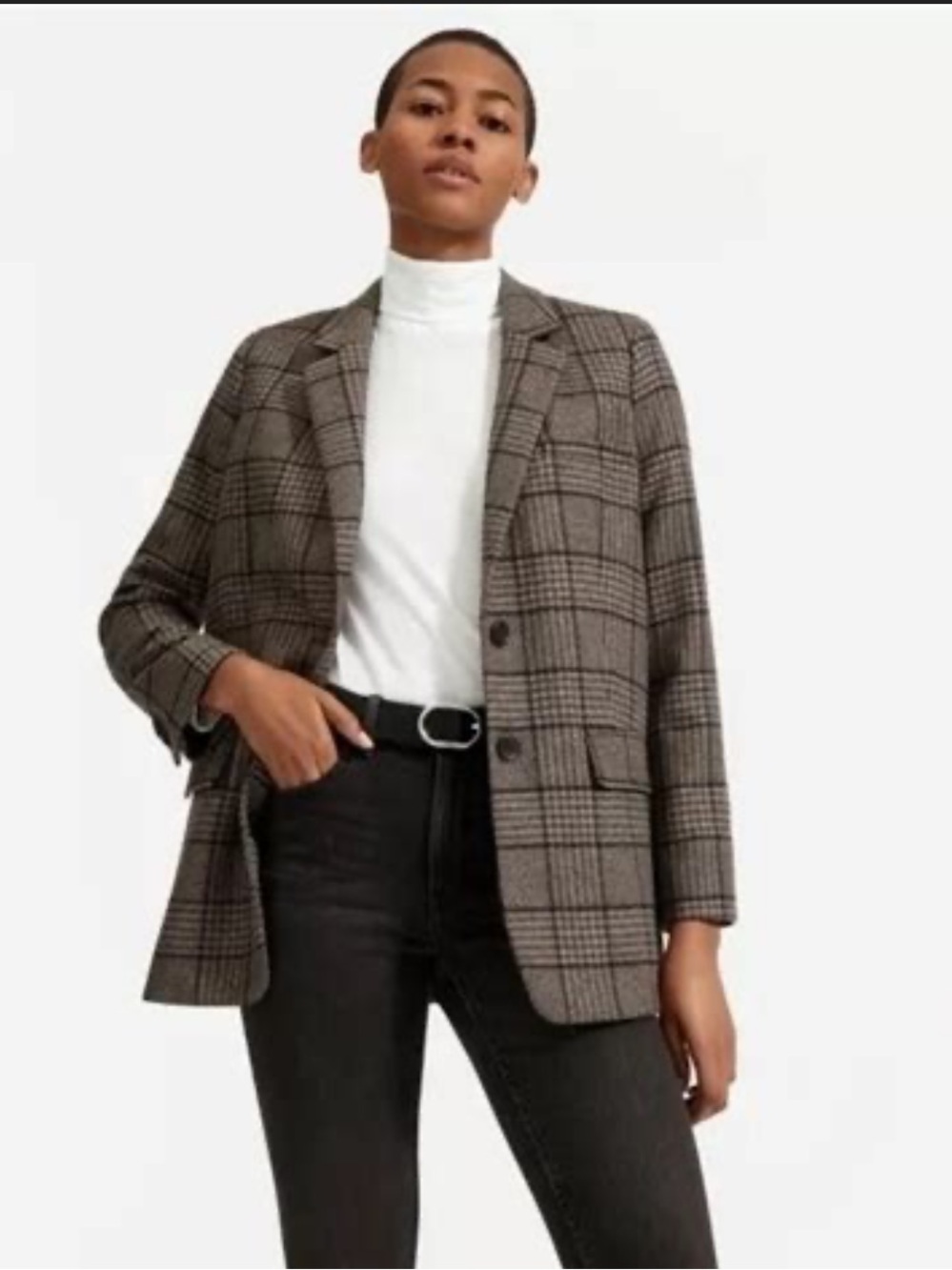 Everlane Oversized Blazer Wool Brown Plaid Size 0